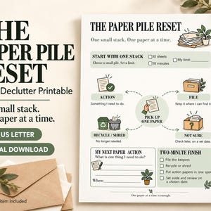 Paper Declutter Checklist Printable, ADHD Friendly Paper Organization, Paper Pile Reset, Home Organization PDF