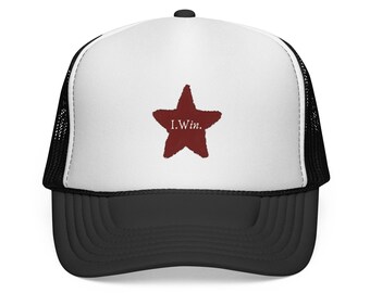 Gorra de camionero con diseño de estrella I Win | gorra de camionero con estrella roja desgastada