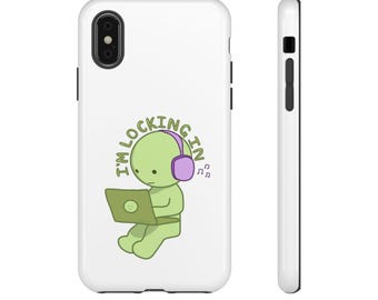 Funda para teléfono con diseño de alien con auriculares | Bonito diseño para juegos de portátil