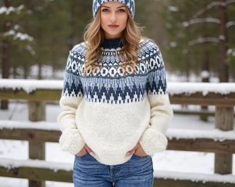 Fair Isle Sweater Women | Nordic Knit Pullover | Cozy Crewneck Jumper | Winter Sweater | Geometric Patterned Top | Soft Chunky Knit