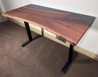 Black Walnut Epoxy Standing Desk – Handmade Solid Wood Height Adjustable Desk