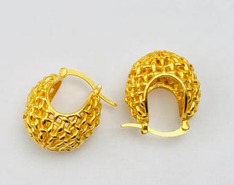 Boucles d'oreilles nid d'oiseau en or 18 carats, anneaux en laiton délicats
