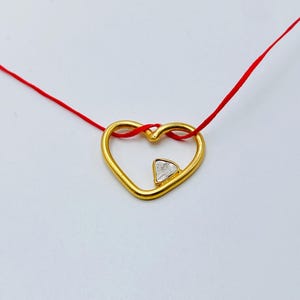 Handmade 925 Sterling Silver Heart Pendant Red String Necklace, Uncut Polki Diamond Heart , Charm Pendant, Gift For Love