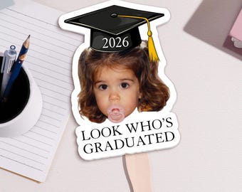 Custom Photo Graduation Fan, Personalized Face Fan with Handle, Funny Grad Party Favor, Senior Graduation Gift, Custom Picture Fan