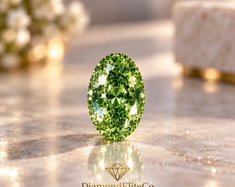 0.50 Carat Certified Green Diamond 4x6mm Oval Cut Faceted Gemstone,  VVS1 AAA Quality Loose Green Diamond for Jewelry