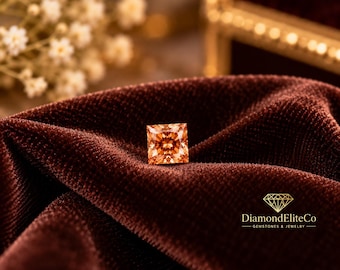 Diamant orange vif rare, certifié VVS1 | Taille carrée, facetté, certifié, 5 x 5 mm | Pierre précieuse de haute qualité AAA | 0,75 carat