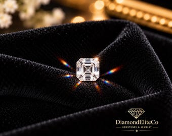 Diamant blanc certifié de plus de 1 carat, pureté VVS1, taille Asscher, 5 x 5 mm, pour bague de fiançailles sur mesure. Bijou raffiné, cadeau pour elle.