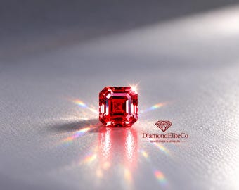 Diamant rouge certifié de plus de 5 carats, pureté VVS1, taille Asscher, 10 x 10 mm, qualité AAA, rare et luxueux.