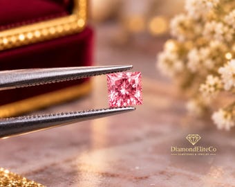 Diamant rose certifié exceptionnel 5 x 5 mm | Pierre précieuse taille brillant carré VVS1 | Pierre de luxe facettée AAA pour bijoux sur mesure | 0,75 carat