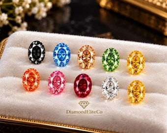 Diamant certifié, taille ovale, pureté VVS1, qualité AAA, taillé à facettes, disponible en plusieurs couleurs et tailles, idéal pour la création de bijoux sur mesure.