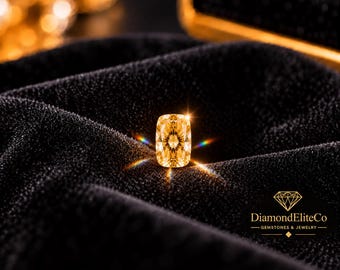 Diamant jaune certifié brillant 1 carat, taille coussin allongée, 7 x 5 mm, pureté VVS1, qualité AAA, pour la création de bijoux sur mesure.