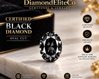 Diamant noir de plus de 5 carats, certifié VVS1, taille ovale 10 x 8 mm, qualité AAA, facetté, pierre précieuse de luxe.