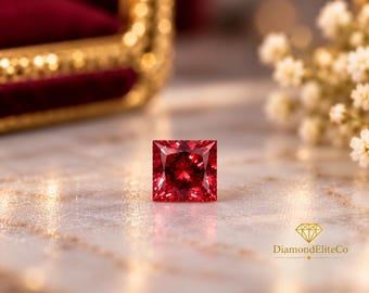 Diamant certifié Deep Crimson | Pierre AAA taille carrée VVS1 | 5 x 5 mm | Centre de bague et joaillerie de luxe | 0,75 carat