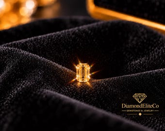 Diamant jaune certifié de luxe, pierre précieuse non montée, diamant taille émeraude à facettes certifié VVS1, poids 0,50 ct, dimensions 4 x 6 mm, idéal pour la joaillerie.