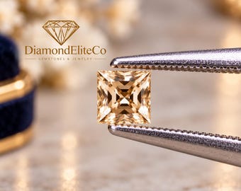 Diamant Champagne certifié 0,75 carat | Pierre précieuse d'exception | Pureté VVS1 | Taille carrée 5 x 5 mm | Pierre facettée certifiée AAA pour la haute joaillerie de luxe