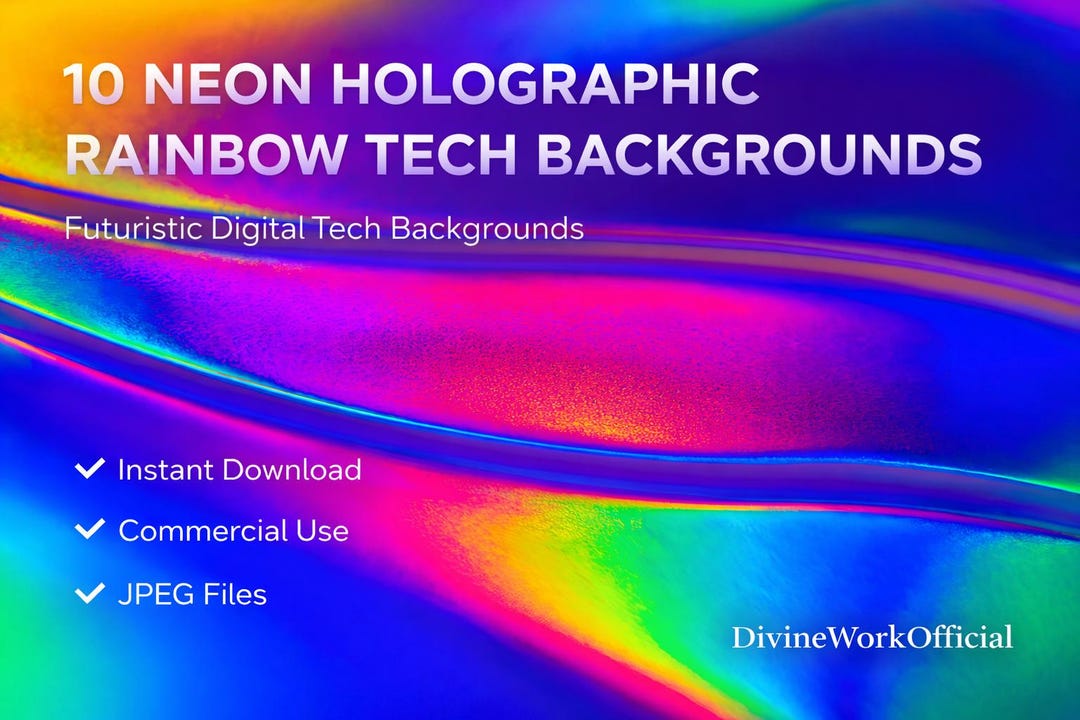 10 Neon Holographic Rainbow Tech Backgrounds – Futuristic Digital UI ...