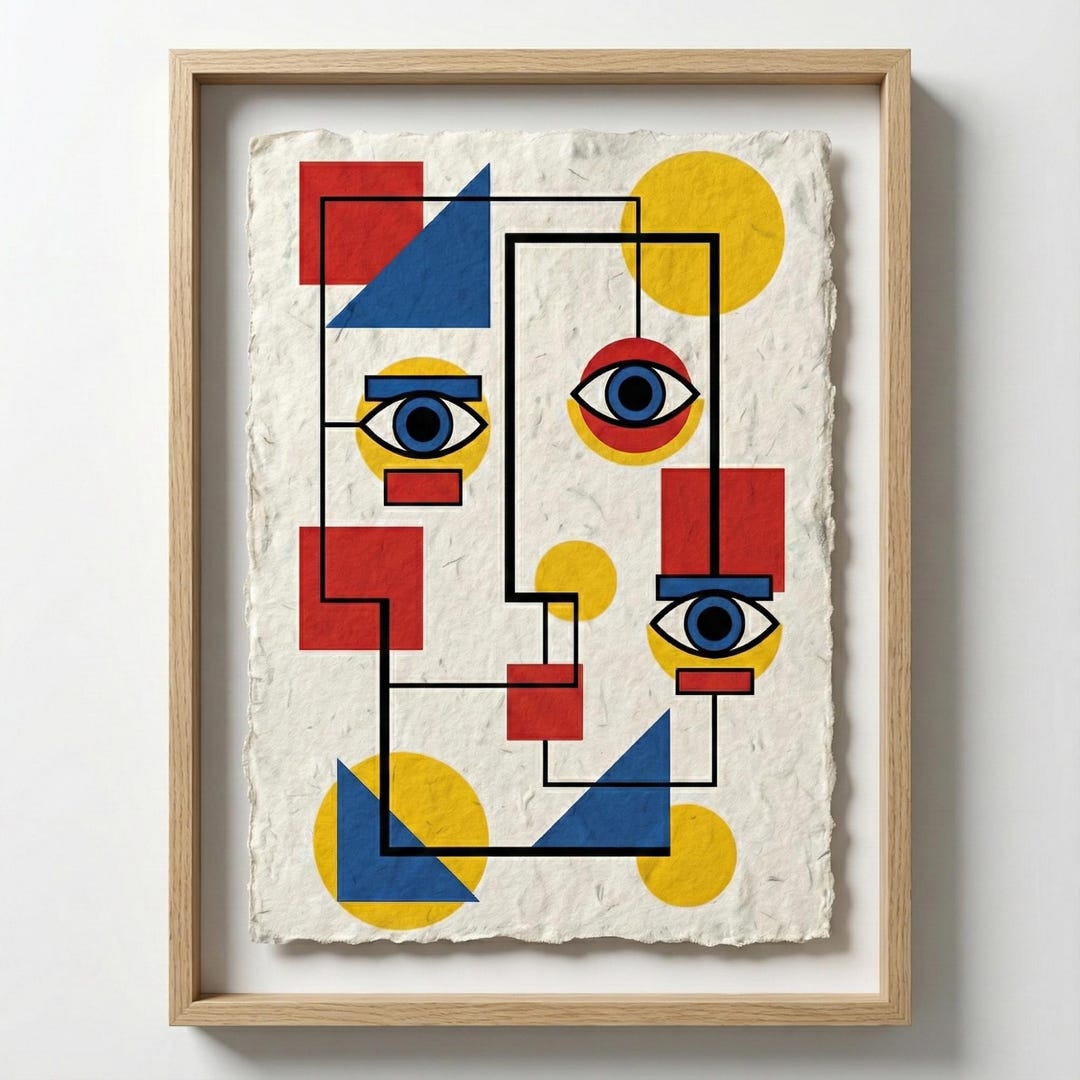Abstract Geometric Face Art Print on Textured Handmade Paper With ...