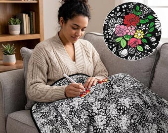 Manta para colorear con rotulador lavable, manta para colorear DIY, manta lavable para colorear, regalo para actividades familiares, manualidad para aliviar el estrés para adultos.