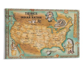 Mapa de las tribus nativas americanas de la nación india, arte de pared, pintura, lienzo, regalo, impresiones para sala de estar, decoración de dormitorio, póster artístico