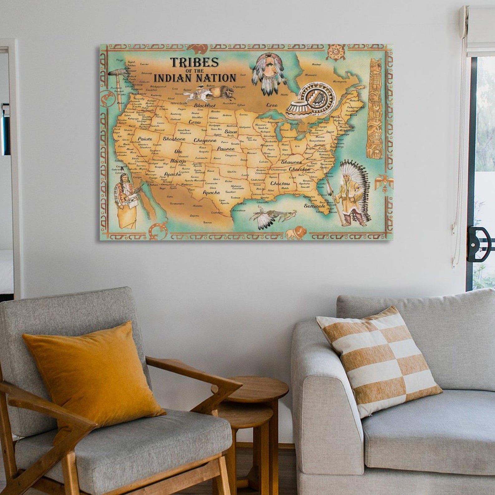 The Map of American Native Tribes of the Indian Nation Wall Art ...