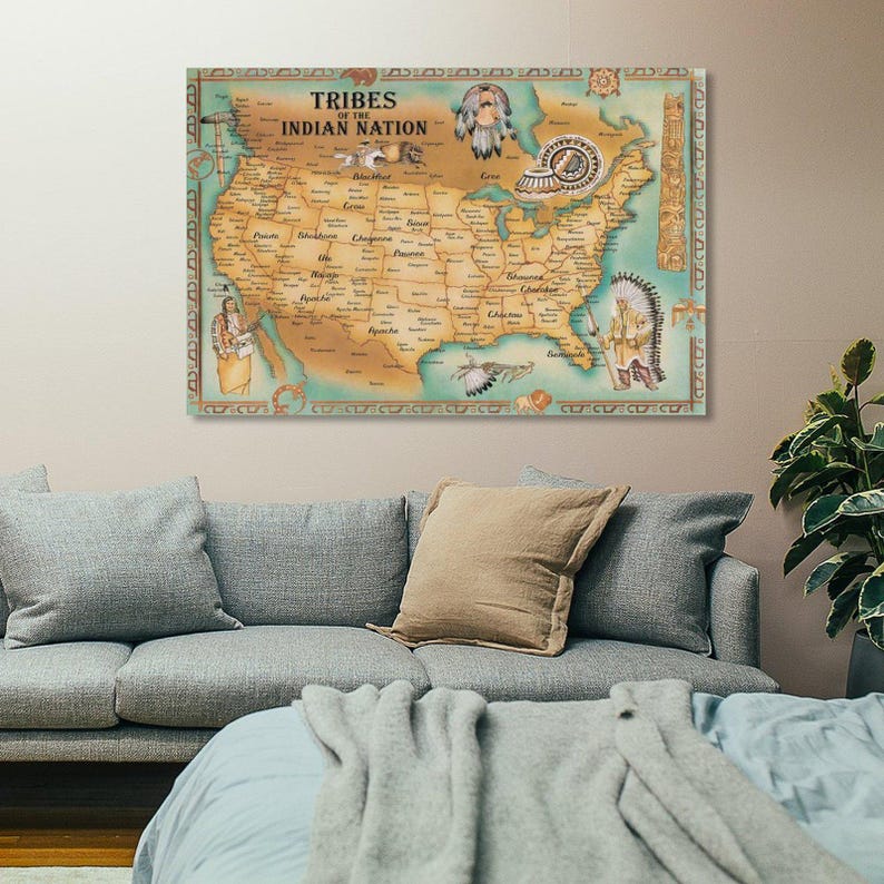 The Map of American Native Tribes of the Indian Nation Wall Art ...