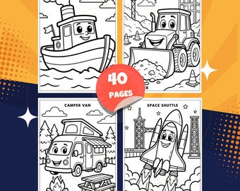 Things That Go - Coloring Book for Kids (Ages 4-8) 40 Pages - Printable PDF