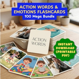 Action Words & Emotions Flashcards: 100 Mega Bundle (Photos + Illustrations)