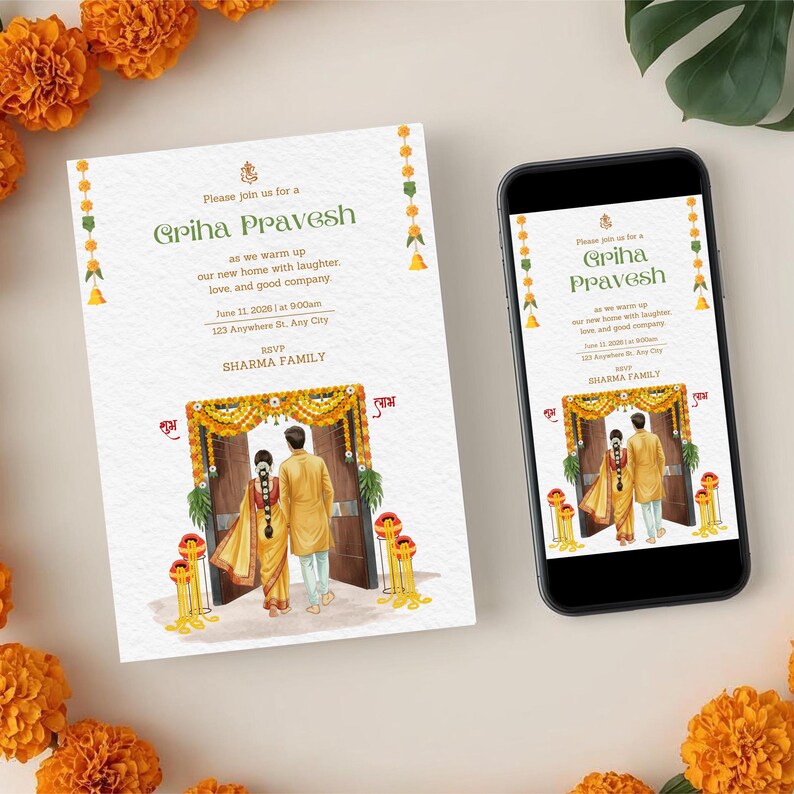 Griha Pravesh Invitation | Indian House Warming Traditional | Printable ...