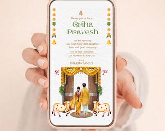 New Home Traditional Housewarming Invitation | Griha Pravesh | Welcome Board, Digital & Printable Invitation  (Canva Template)