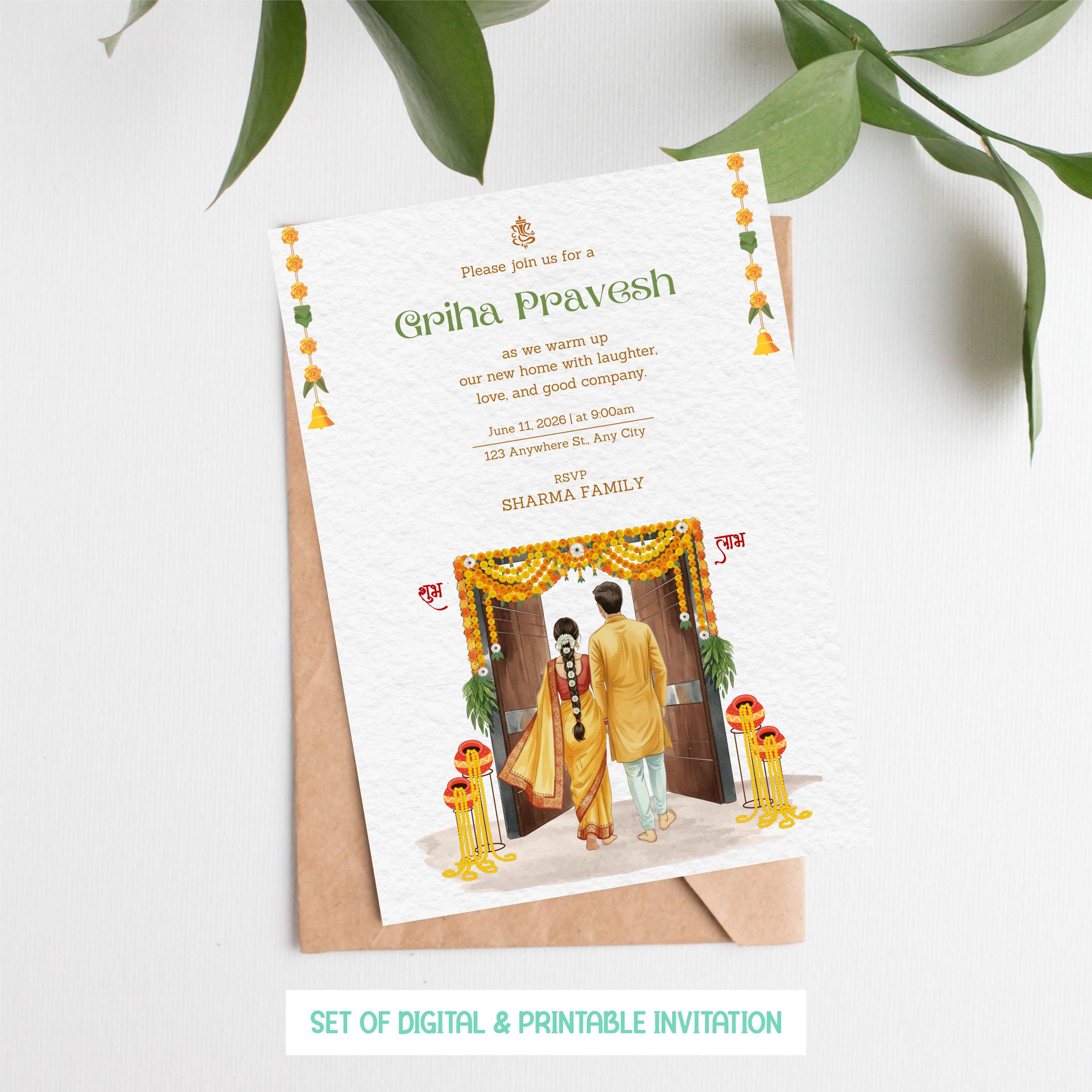 Griha Pravesh Invitation | Indian House Warming Traditional | Printable ...