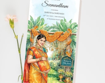 Seemantham (South Indian Baby Shower) Digital Invitation- Editable Template