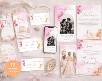 Elegant Wedding Stationery Suite Templates | Complete Wedding Invitation Bundle | Editable in Canva