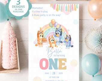 Bluey Theme  Kids Birthday Party Invitation Bundle – 3 Designs in 1 Purchase (Digital Invitation)