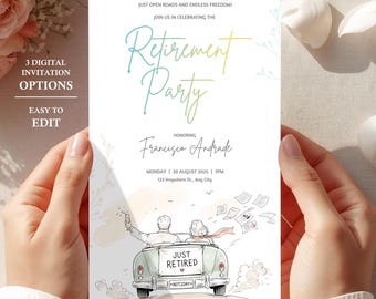 Retirement Party Digital Invitation | 3 Design Options | Easy to Edit | Digital Download