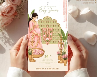 Pakiet indyjskich zaproszeń na Baby Shower | Seemantham, Godh Bharai, zaproszenie wideo (pobieranie cyfrowe)