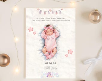 It's A Girl- Birth Announcement Template For Social Media Post