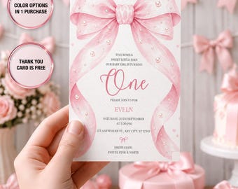 Bow Birthday Invitation Bundle, Coquette Girl Party Template (Digital Download)