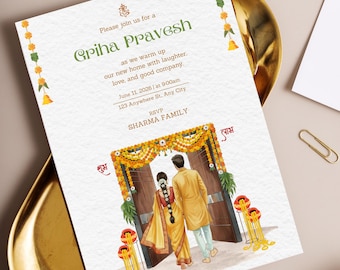 Griha Pravesh Invitation | Indian House Warming Traditional | Printable & Digital Download | Editable in Canva