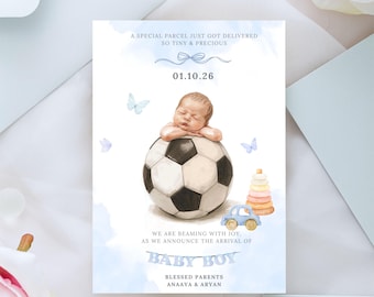 Baby Boy Birth Announcement Template | Newborn | It's a Boy | Editable in Canva | Instant Digital Download