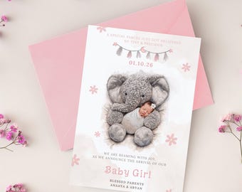 Cute Newborn Baby Announcement Template | Baby Boy or Girl | Editable Canva | Instant Download