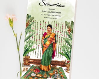 Traditional South Indian Seemantham Invitation & Welcome Board – Editable Digital Templates