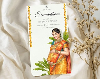 Traditional Seemantham (Baby Shower) Invitation – Editable Digital Template