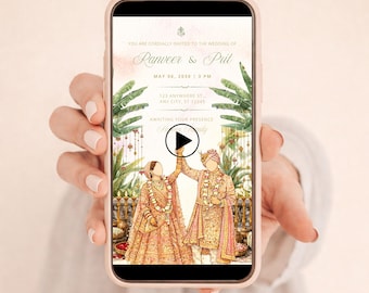 Couple Caricature Indian Trending Wedding Invitation- Digital | Video | Printable | Welcome