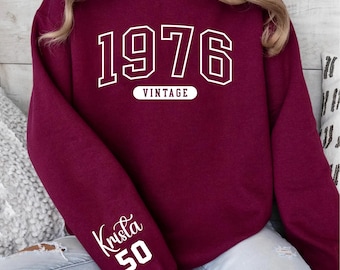 Vintage 1976 Birthday Sweatshirt, 50th Birthday Gift, Custom Bday Shirt