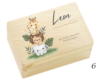 Personalized Baby Keepsake Box | Cute Safari Animals Memory Box | Baby Gift | Christening Gift | Birth Gift Idea | Wooden Box