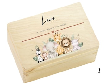 Personalized Baby Keepsake Box | Cute Safari Animals Memory Box | Baby Gift | Christening Gift | Birth Gift Idea | Wooden Box