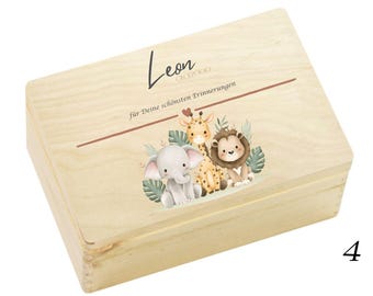 Personalized Baby Keepsake Box | Cute Safari Animals Memory Box | Baby Gift | Christening Gift | Birth Gift Idea | Wooden Box