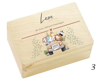 Personalized Baby Keepsake Box | Cute Safari Animals Memory Box | Baby Gift | Christening Gift | Birth Gift Idea | Wooden Box