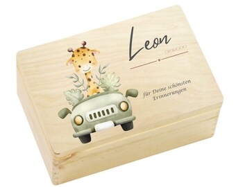 Personalized Baby Keepsake Box | Cute Safari Animals Memory Box | Baby Gift | Christening Gift | Birth Gift Idea | Wooden Box