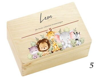 Personalized Baby Keepsake Box | Cute Safari Animals Memory Box | Baby Gift | Christening Gift | Birth Gift Idea | Wooden Box